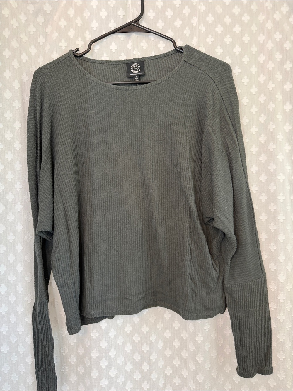 2 for $10 - bobeau Olive Ribbed Long-Sleeve Top